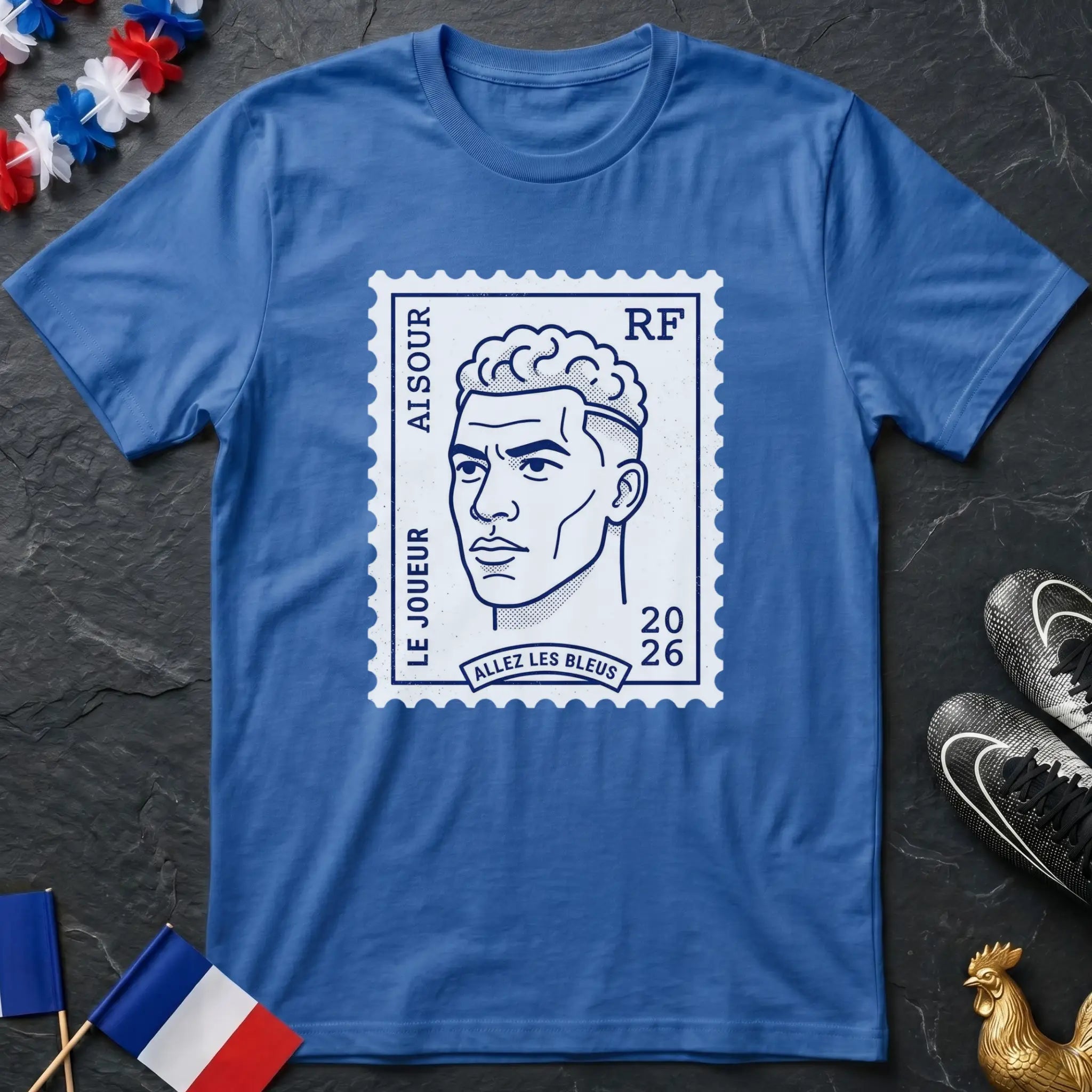 Design Timbre-Poste Portrait Joueur France T-Shirt Coupe du Monde
