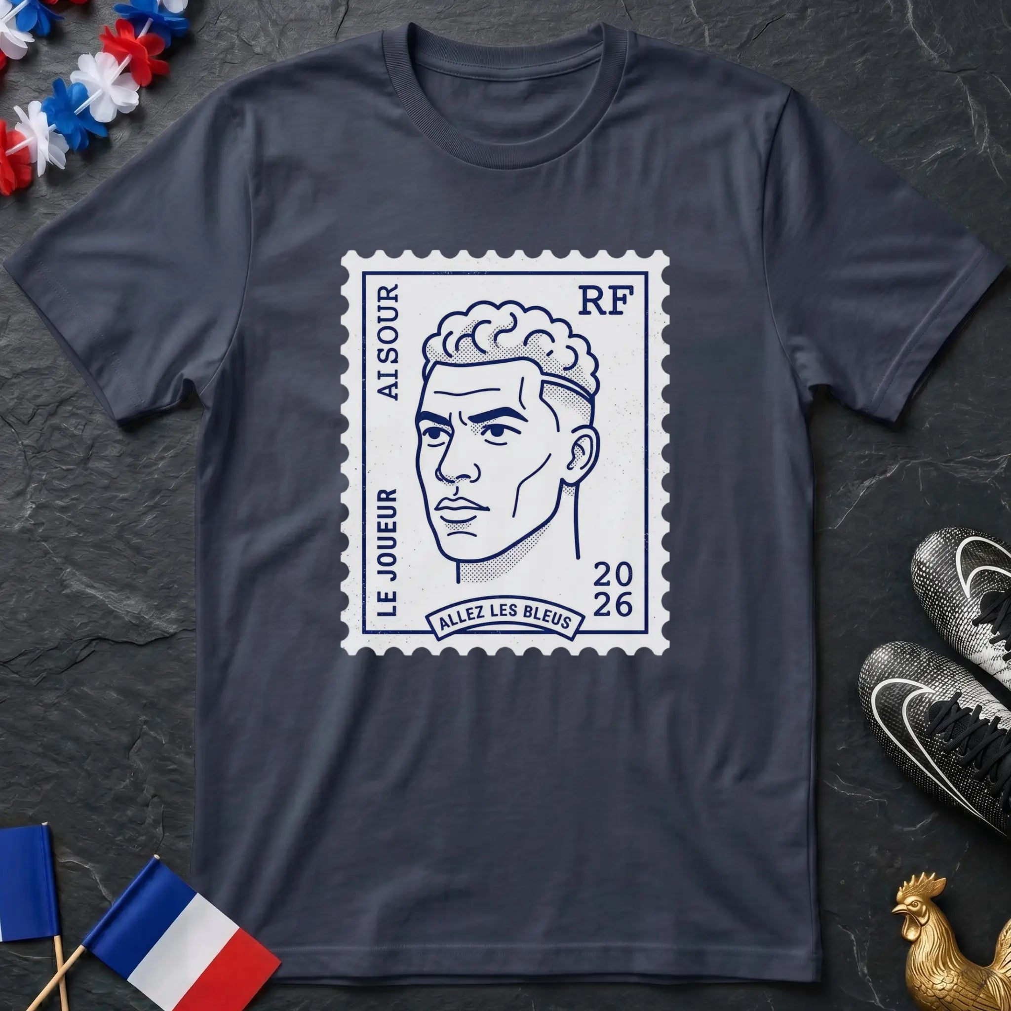 Design Timbre-Poste Portrait Joueur France T-Shirt Coupe du Monde