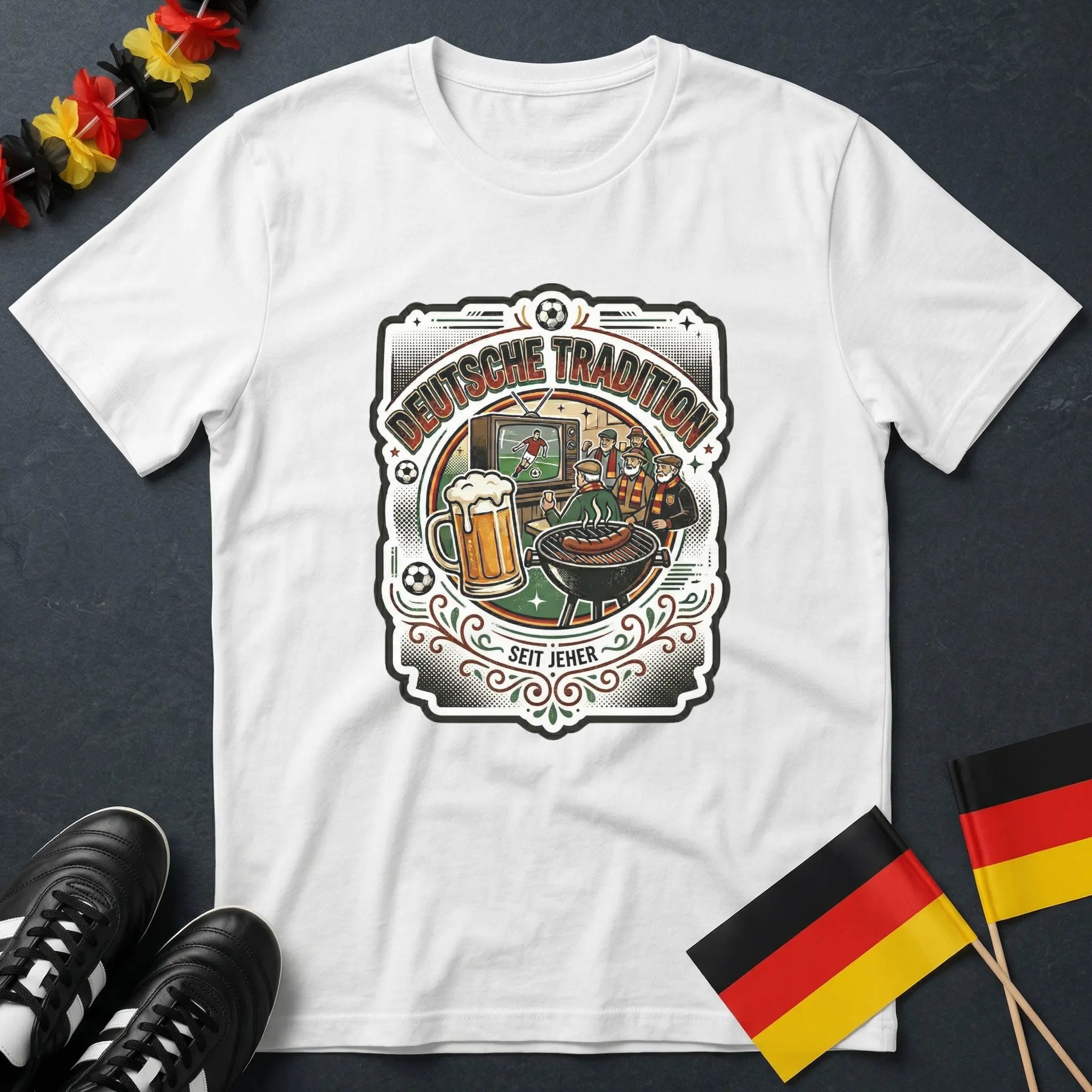 Deutsche Tradition Seit Jeher Fußball Bier Grill Retro WM T-Shirt