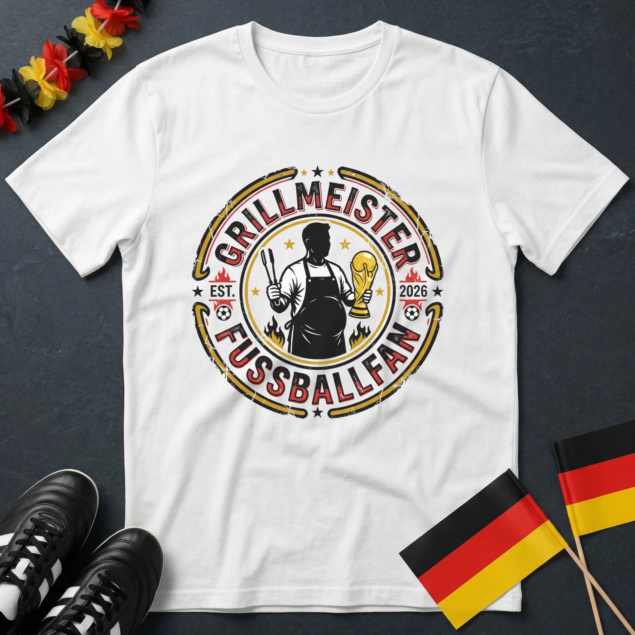 Grillmeister Fußballfan Retro Stempel WM T-Shirt