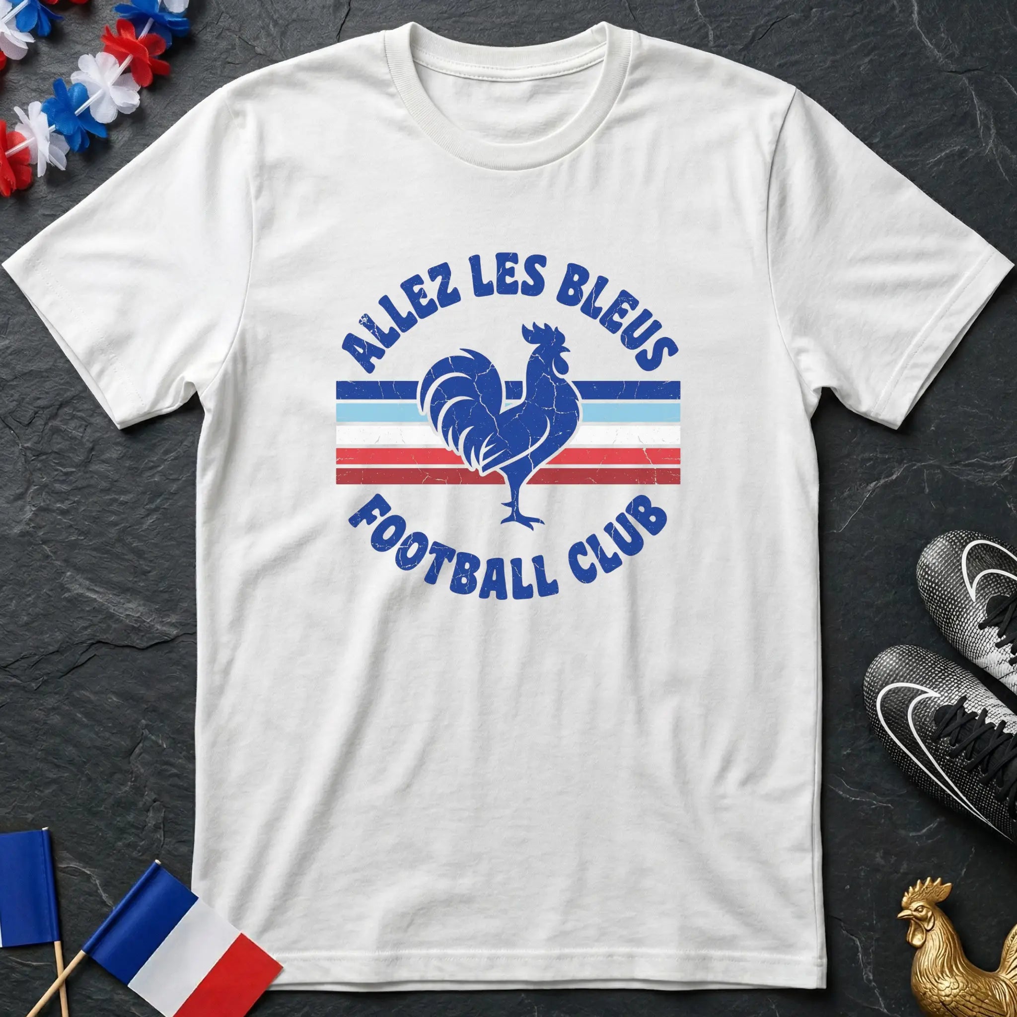 Design Rétro Distressed Coq Gaulois Vintage Sport 80s T-Shirt Coupe du Monde
